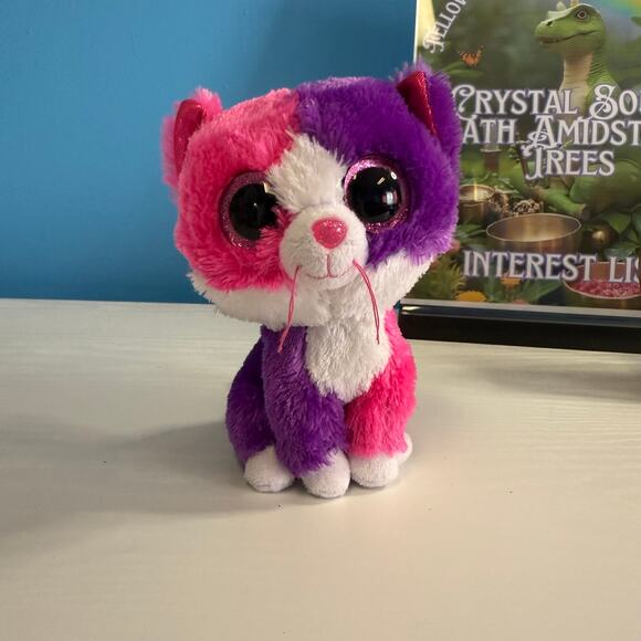Ty Beanie Boo Pellie 6” Pink Purple Cat Plush EUC Stuffed Animal Toy - Picture 1 of 5